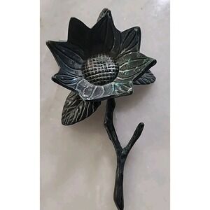VINTAGE BRASS SUNFLOWER‎ SCULPTURE 7" LONG STATUE DECORATION w PATINA